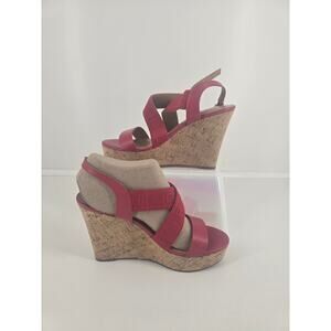 Tommy Hilfiger Red Wedge Sandals Size 8M Cork Platform Slingback